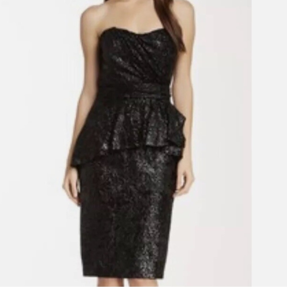 Badgley Mischka Collection Black Strapless Peplum Dress 14